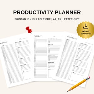 Daily Productivity Planner Printable PDF, Work From Home Planner, Weekly Work Schedule, Deep Work Planner, A4 A5 Letter, Instant Download