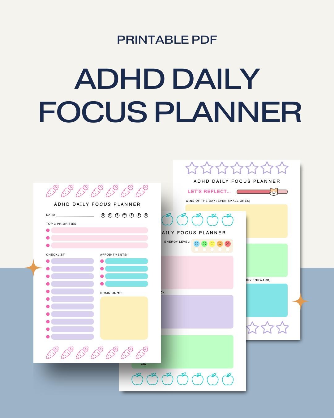 ADHD Daily Focus Planner | Neurodivergent Brain, Time Blocking (PDF ...