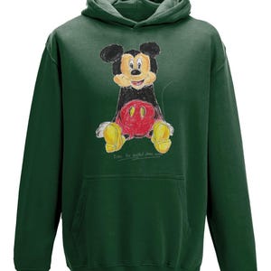Felpa con cappuccio per bambini/neonati, abbigliamento casual con Topolino e grafica disegnata a mano /S M XL Forest