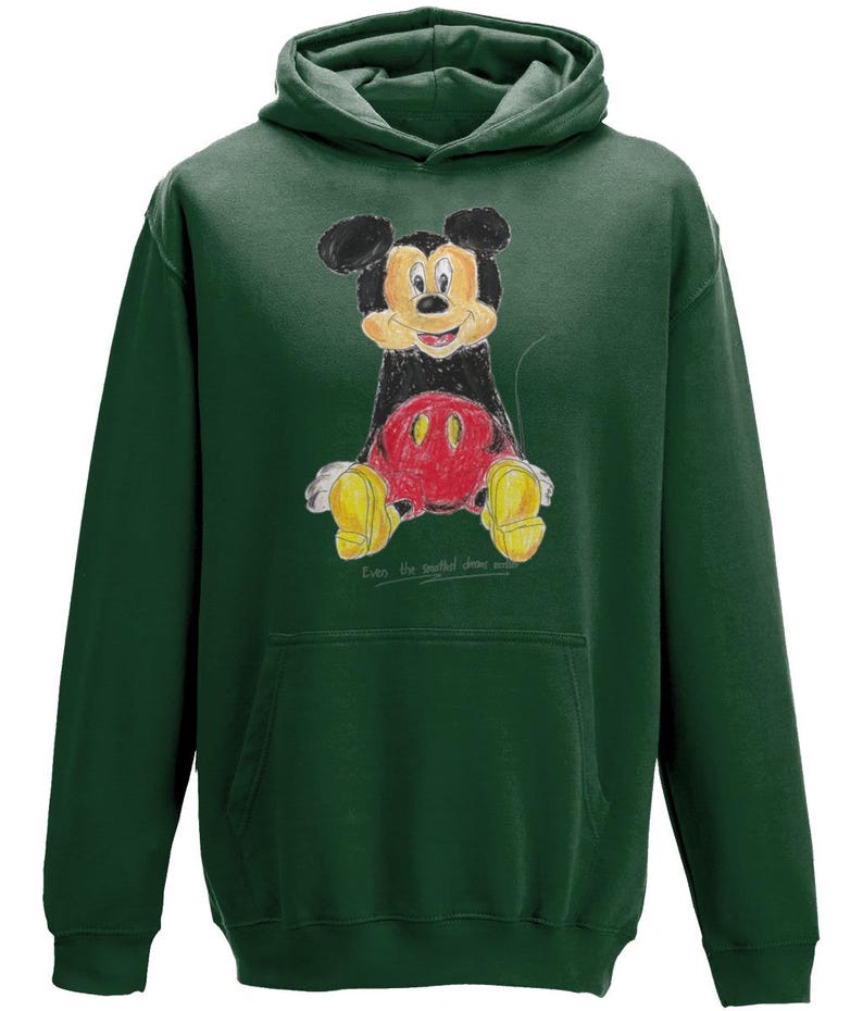 Felpa con cappuccio per bambini/neonati, abbigliamento casual con Topolino e grafica disegnata a mano /S M XL Forest
