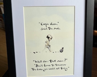 Cuadro enmarcado con la página de un libro de Charlie Mackesy / Cita literaria "Carpe Diem"