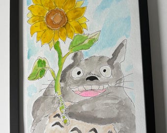 Pintura original de Totoro en acuarela 100 % hecha a mano / Bloc de dibujo para acuarela tamaño A4