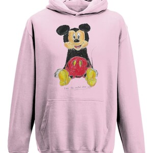 Felpa con cappuccio per bambini/neonati, abbigliamento casual con Topolino e grafica disegnata a mano /S M XL Baby Pink