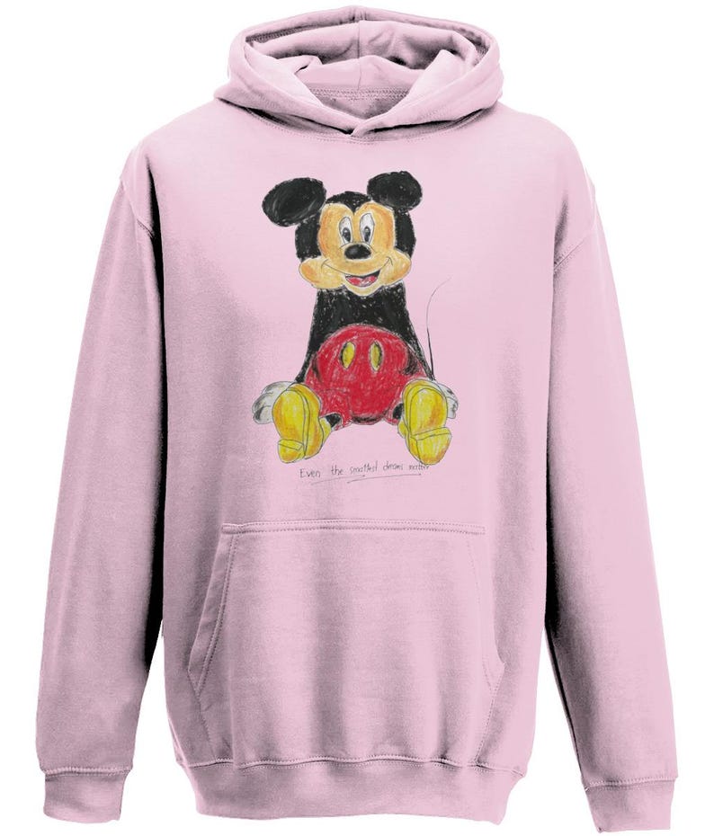 Felpa con cappuccio per bambini/neonati, abbigliamento casual con Topolino e grafica disegnata a mano /S M XL Baby Pink