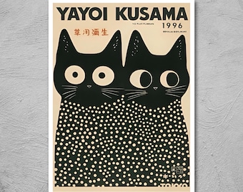 Póster de Yayoi Kusama con dos gatos de lunares, tamaños A4/A3/7x5''