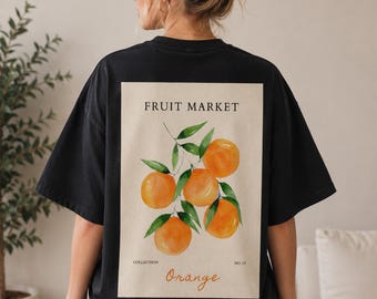 T-shirt con grafica arancione "Fruit Market" / Citazione "I'm In Excellent Condition" / Maglietta con stampa oversize sul retro