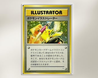 Ilustración de la carta Pokémon de Pikachu / Póster de Pikachu de estilo raro / Arte mural de anime / Enmarcado en tamaños A4 y A3, acabado mate y brillante / Regalo de coleccionista