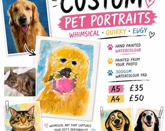 Retrato de mascota personalizado en acuarela: pintado a mano a partir de tu foto