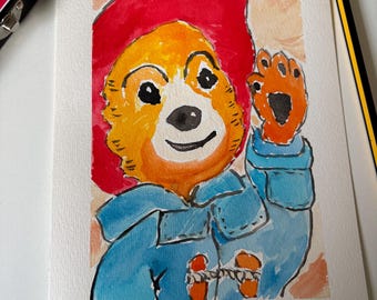 Acuarela original inspirada en un oso londinense / Obra de arte hecha a mano, tamaño A5