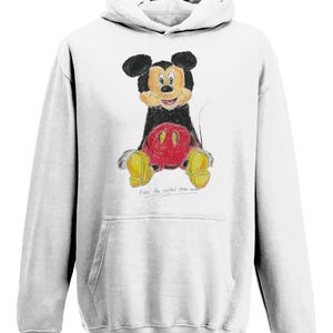 Felpa con cappuccio per bambini/neonati, abbigliamento casual con Topolino e grafica disegnata a mano /S M XL Arctic White