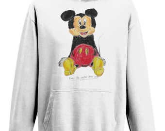 Sudadera con capucha para niños/bebés, estilo casual, con diseño gráfico de Mickey Mouse dibujado a mano / Tallas: S, M, XL