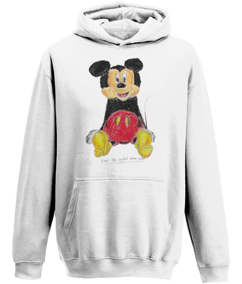 Felpa con cappuccio per bambini/neonati, abbigliamento casual con Topolino e grafica disegnata a mano /S M XL Arctic White
