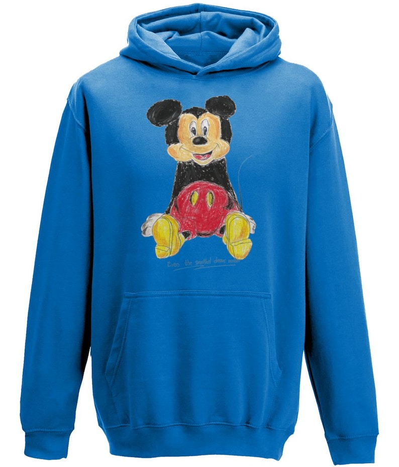 Felpa con cappuccio per bambini/neonati, abbigliamento casual con Topolino e grafica disegnata a mano /S M XL Sapphire Blue