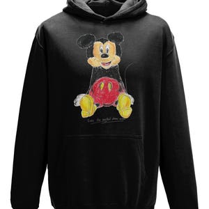 Felpa con cappuccio per bambini/neonati, abbigliamento casual con Topolino e grafica disegnata a mano /S M XL Jet Black