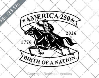 Paul Revere Patriot Ride America 250 Anniversary Retro Clipart (eps, svg, png, jpg)