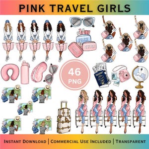 Pink Travel Girls Hand Drawn Clipart Girly Travel Accessories Aesthetics PNG