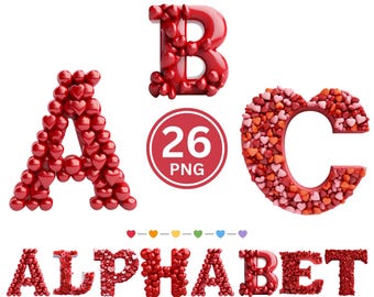 Heart alphabet PNG, pink printable letters, Valentine clipart bundle