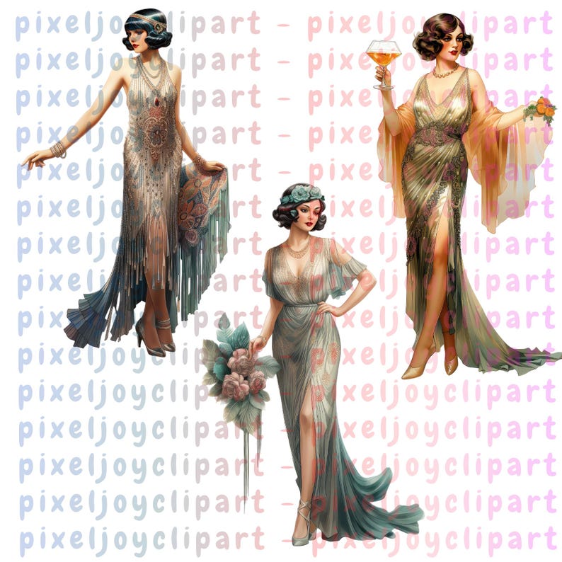 Vintage Flapper Girl Watercolor Clipart 1920s Art Deco Fashion PNG ...