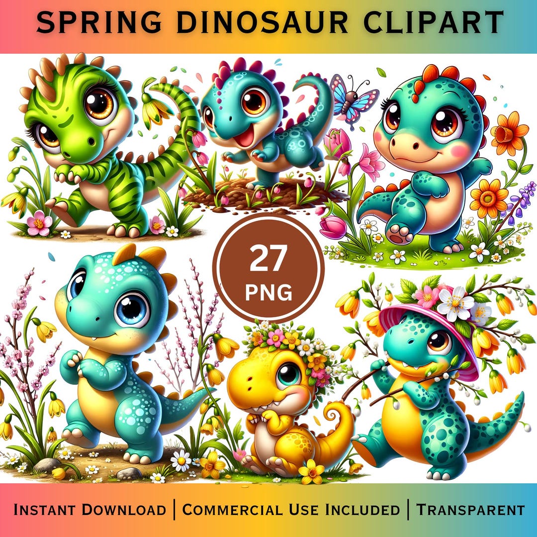 Spring Dinosaur Spring Dino Png Pastel Clipart, Baby Dinosaur Png Nursery Art - Etsy