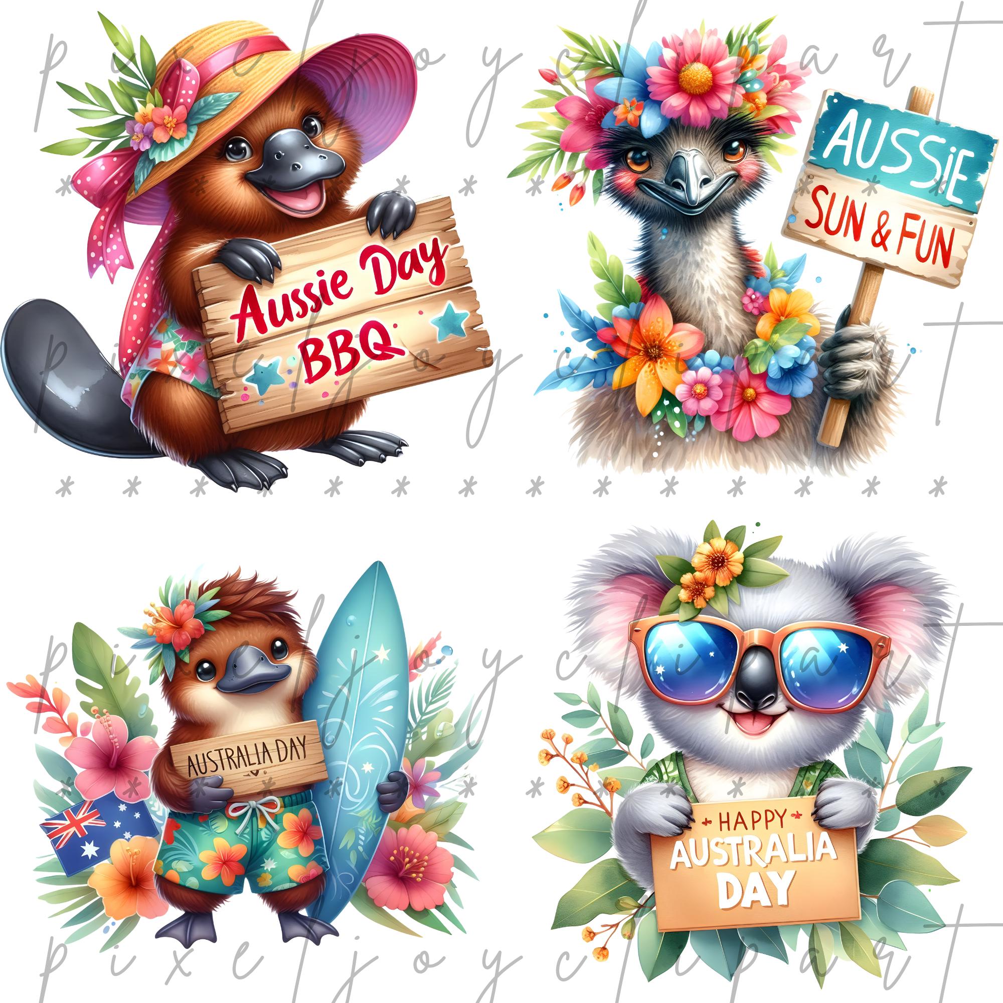 Australia Day Clipart Bundle, Watercolor Aussie Animals, Summer Beach ...
