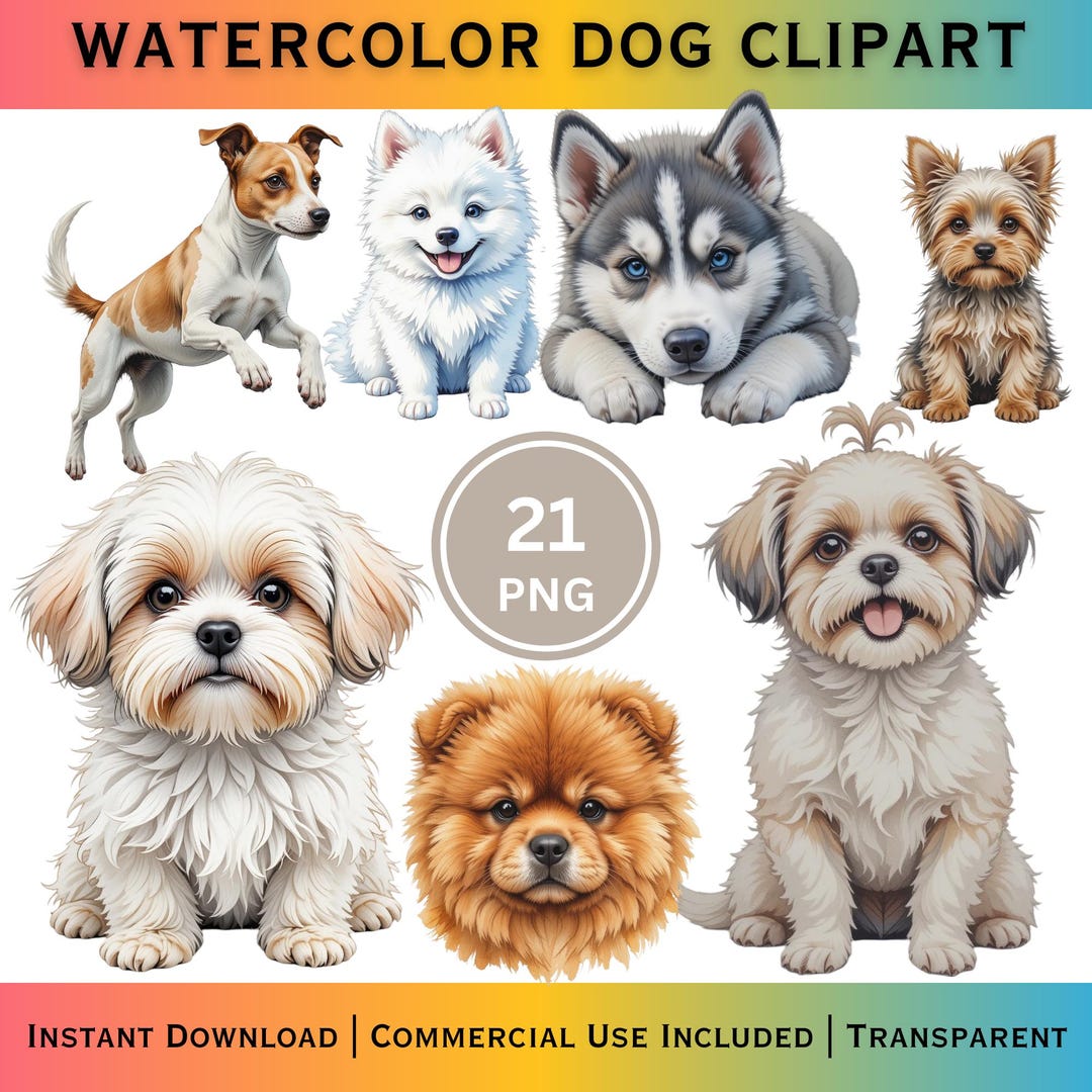 Watercolor Dog Clipart Bundle 21 PNG | Puppy Illustration for ...
