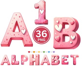 Valentine Heart Alphabet & Numbers PNG A–Z 0–9 Love Letter Set