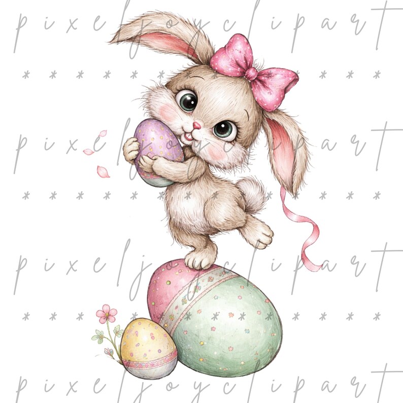 Easter Bunny Clipart Bundle PNG | Watercolor Spring Rabbit Egg Graphics ...