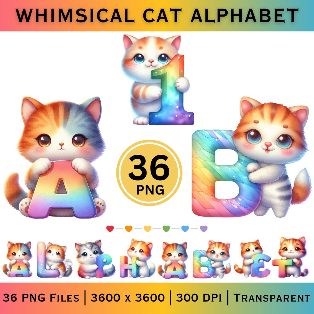Cat Alphabet PNG, Nursery Alphabet, Pastel Digital Letters Bundle - Etsy