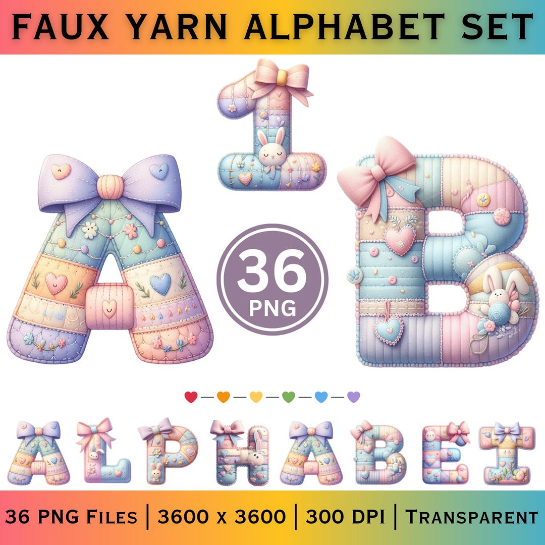 Easter Faux Yarn Alphabet PNG | Soft Fabric Letters Set | Spring Kids ...