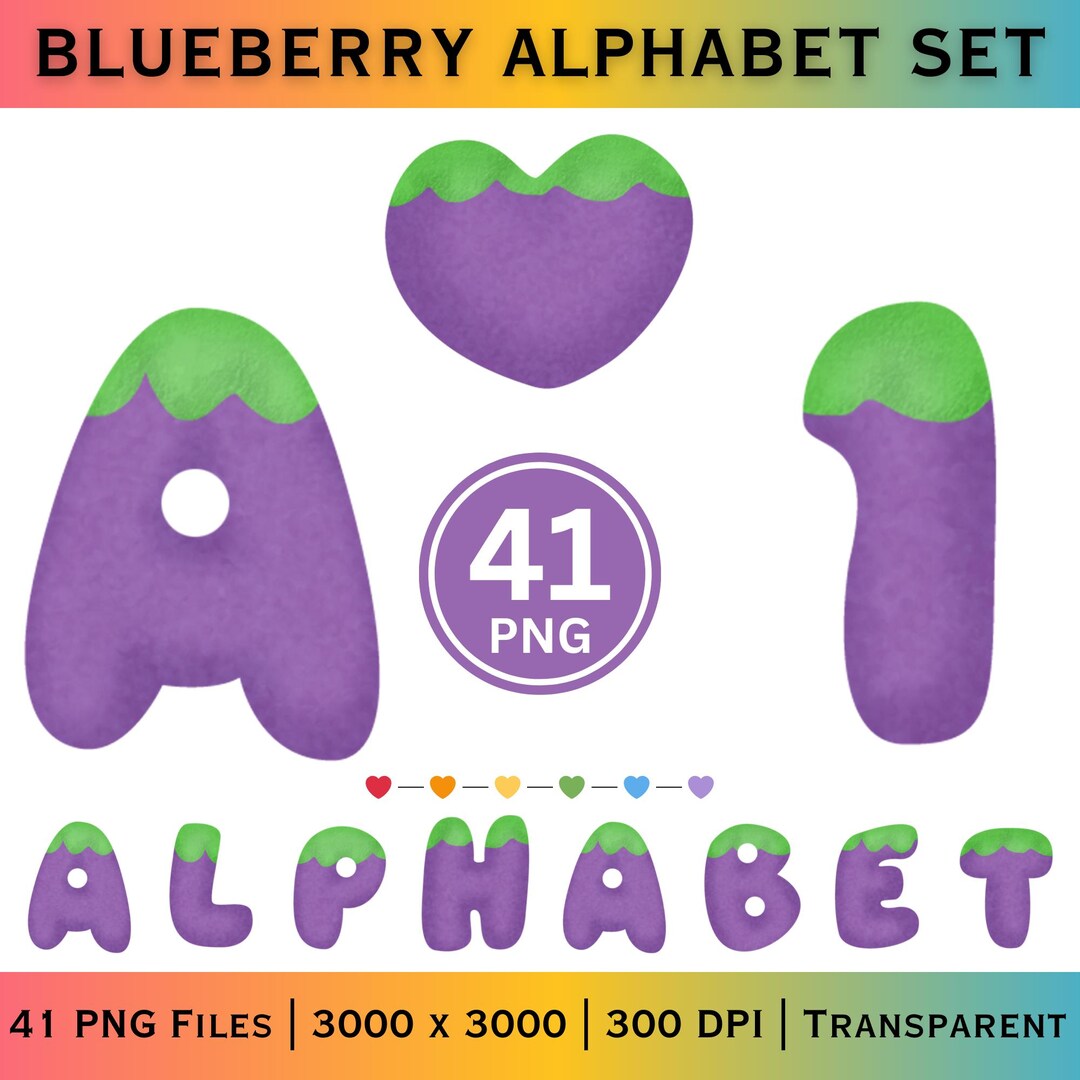Blueberry Alphabet PNG A–Z | Fruit Letter Clipart | Kids Learning Font ...