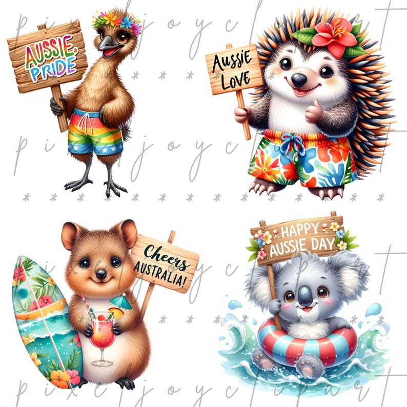 Australia Day Clipart Bundle, Watercolor Aussie Animals, Summer Beach ...