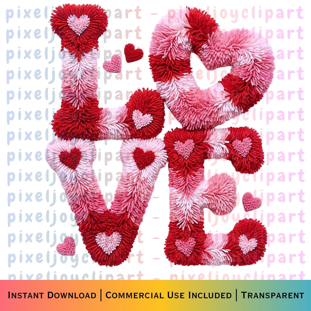 Faux Yarn Valentine LOVE PNG Heart Text Clipart - Etsy