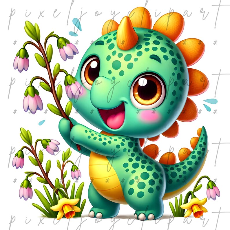 Spring Dino Png Pastel Clipart, Baby Dinosaur Png Nursery Art - Etsy