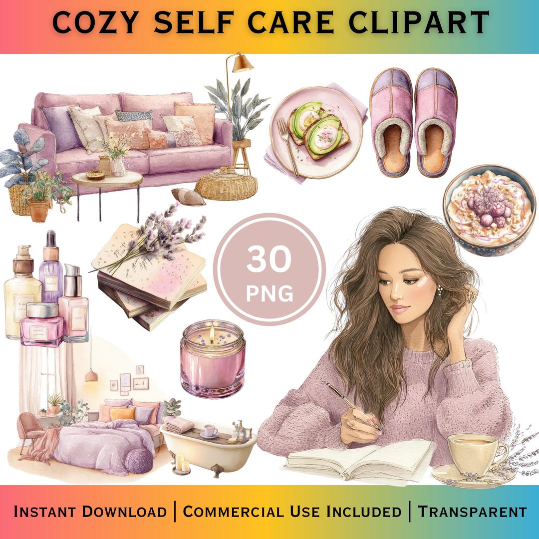 Cozy Self Care Clipart PNG | Feminine Wellness Lifestyle Illustrations ...