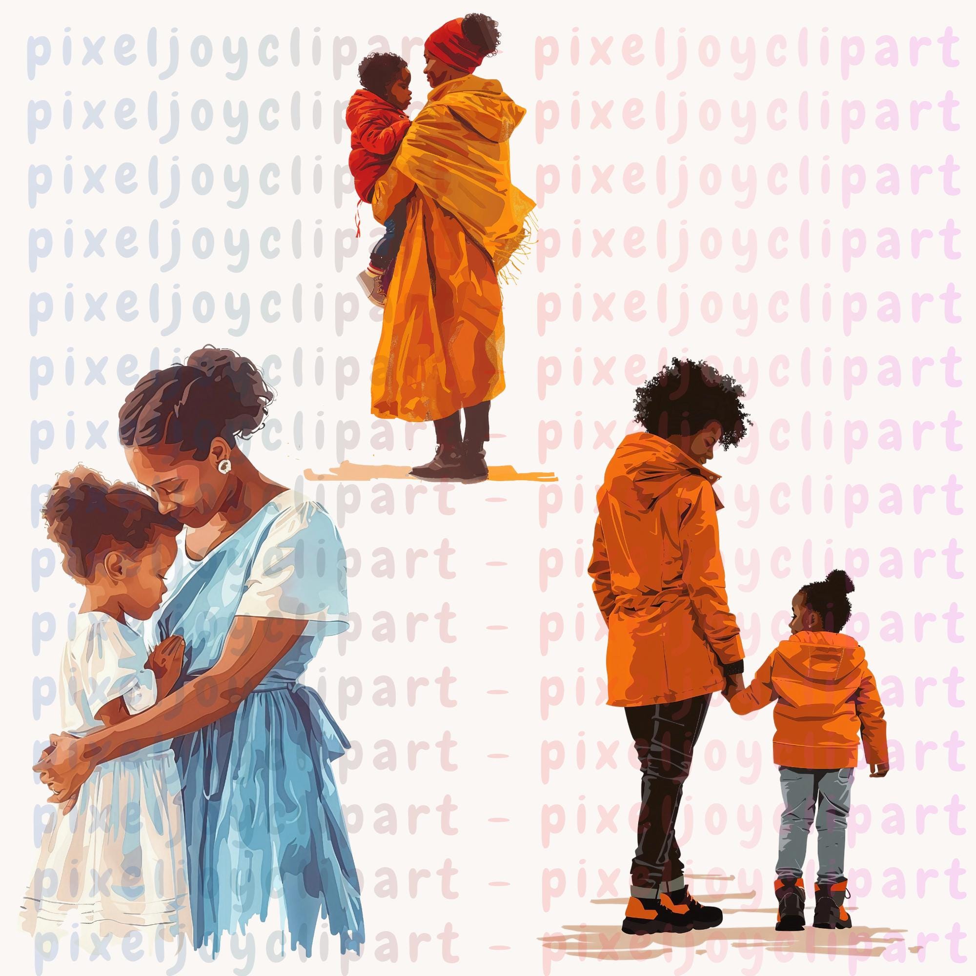 African American Mom and Child Clipart Bundle Black Mother Son Daughter ...