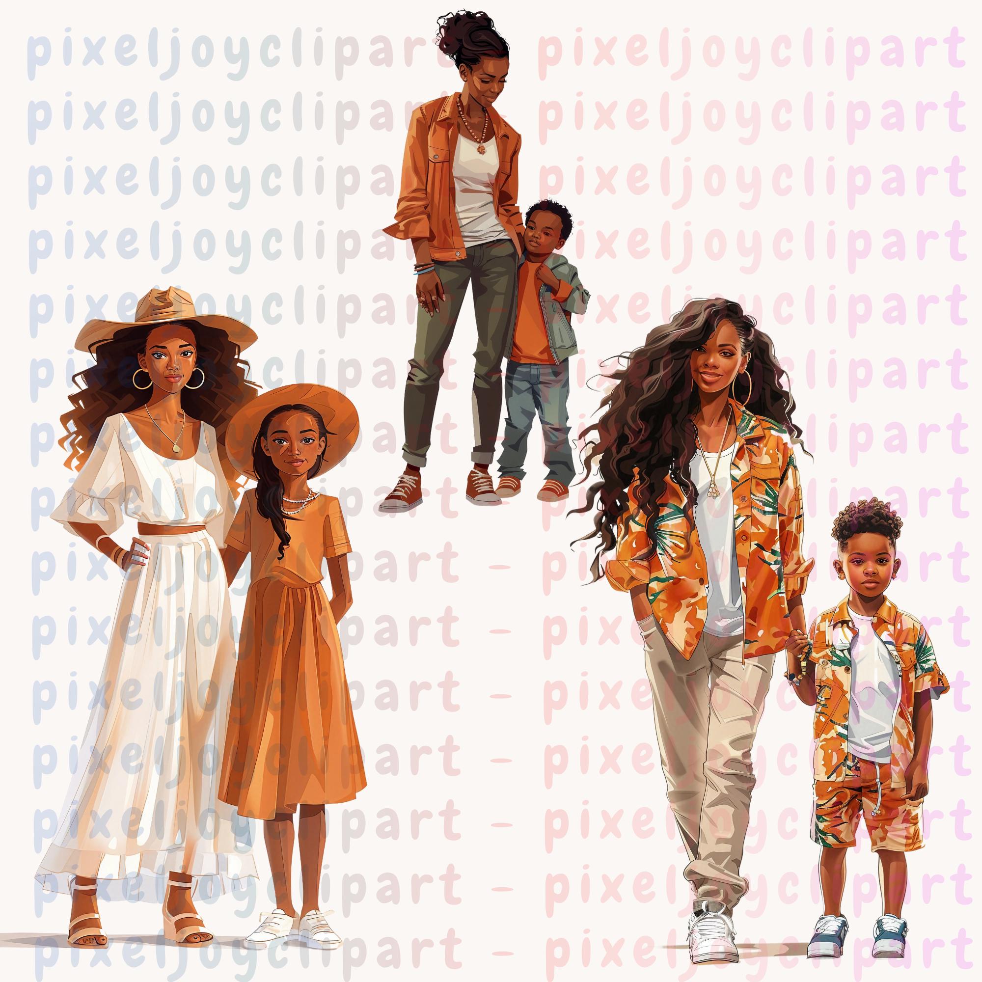 African American Mom and Child Clipart Bundle Black Mother Son Daughter ...