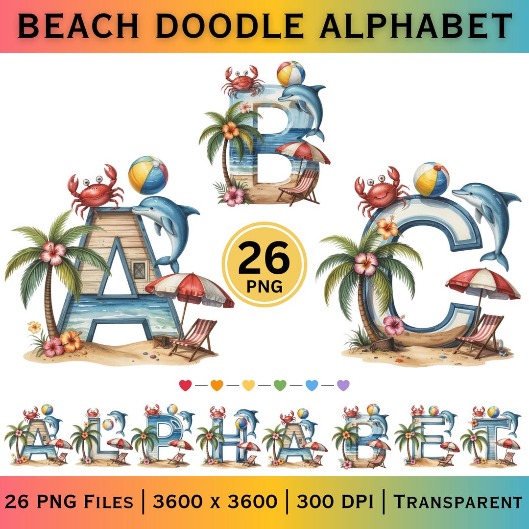 Beach Alphabet PNG, Summer Doodle Font, Tropical Letters, Coastal ...