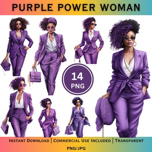 Purple suit woman clipart, boss lady png, modern entrepreneur art
