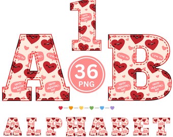 ピンクのハートのアルファベットと数字のPNG A～Z 0～9ラブレター
