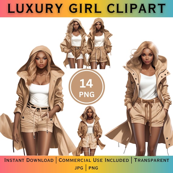 Black Women Clipart, Neutral Fashion Girl, Modern Luxury PNG