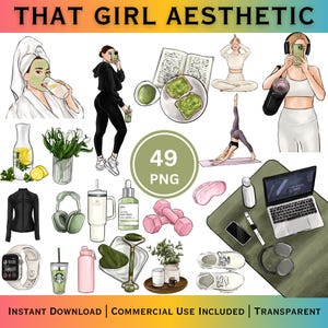That Girl Clipart Hand Drawn Bundle Aesthetics Wellness Lifestyle PNG