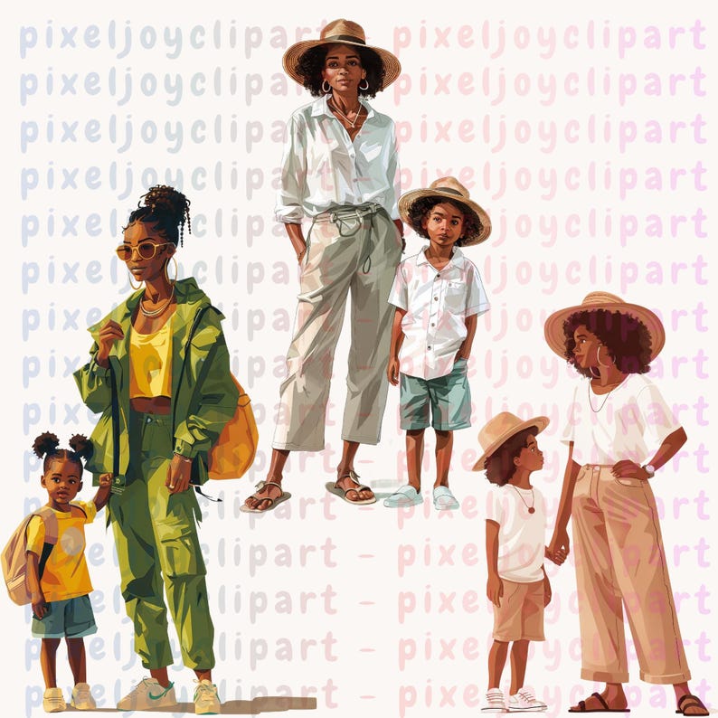 African American Mom and Child Clipart Bundle Black Mother Son Daughter ...