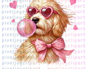 Valentine Dog Clipart PNG Goldendoodle Heart Glasses Pet Graphic