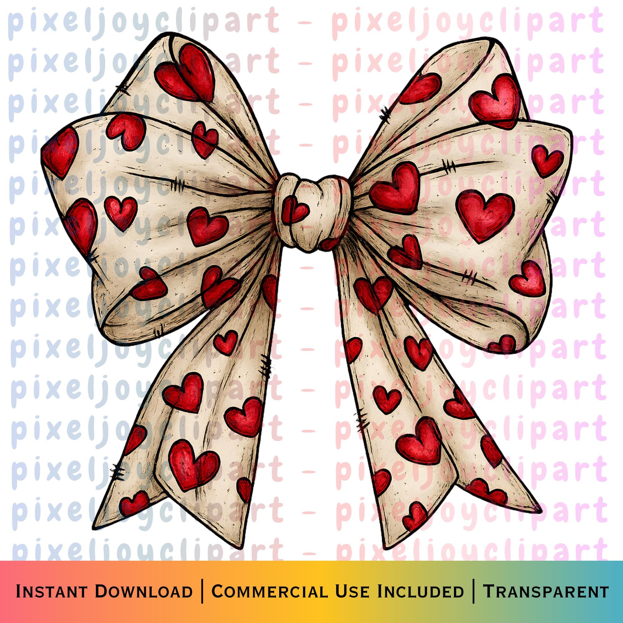 Valentine Bow PNG Red Ribbon, Heart Pattern Digital Clipart - Etsy