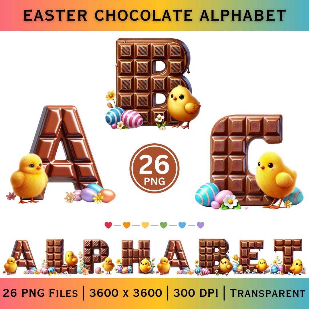 Easter Chocolate Alphabet PNG A–Z | Chick Letters for Sublimation ...