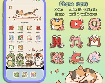 Tiny Toasty Cats Mega App Icon Pack - Oltre 200 icone estetiche - 12 widget - Tema per telefono a tema gatti e dessert per iOS e Android