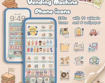 Pacchetto di icone per distributori automatici / Icone illustrate carine / Pacchetto di temi accoglienti per telefono con widget e sfondi (oltre 230)