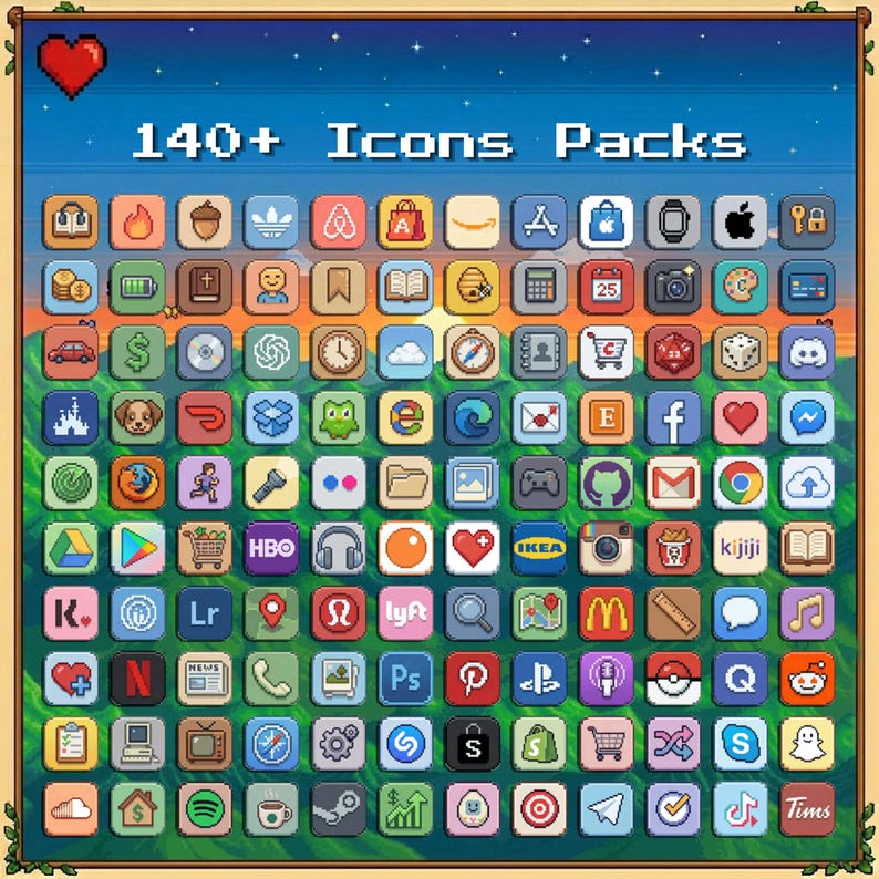 Cozy Pixel Farm Icon Pack - Oltre 140 icone, stile retrò, estetica con animali carini e fattoria, widget, sfondi immagine 3
