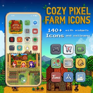 Cozy Pixel Farm Icon Pack - 140+ Icons, Retro Game Style, Cute Animal & Farming Aesthetic, Widgets, Wallpapers