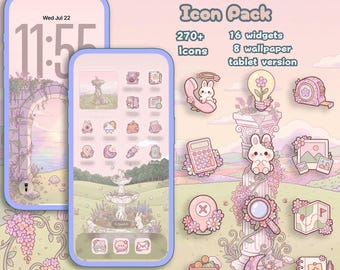 Paquete de iconos florales de primavera / Iconos de aplicaciones rosas, widgets y fondos de pantalla en tonos pastel / Tema estético para teléfono